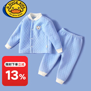 G.duck寶寶保暖衣夾棉套裝0-3歲純棉內衣嬰兒秋冬加厚男女衣服夾棉網(wǎng)紅 藍色小熊 【三層夾棉】 110