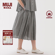 無印良品（MUJI）女式 強(qiáng)捻 抽褶裙 長半身裙女裙子女裝格子裙25年夏季BE1VEC5S 黑色格紋 S （155/62A）