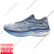 美津濃（MIZUNO）男女輕量耐磨回彈緩震推進(jìn)運(yùn)動慢跑鞋WAVE RIDER 27 01_藍(lán)灰色_白色_熒光黃 43