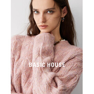 BASIC HOUSE百家好甜美絞花毛衣女2024秋季新款馬海毛寬松高級休閑韓版針織衫 粉色 M