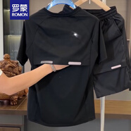 羅蒙（ROMON）夏季時(shí)尚透氣速干休閑運動(dòng)套裝男冰絲彈力潮流百搭短袖短褲兩件套 黑色【601單件短 袖】 L 【120斤】
