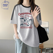 JEANSWEST CLUB真維斯美式高街兩條杠短袖t恤女2025爆款夏季純棉寬松半袖上衣