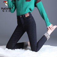 啄木鳥(niǎo)加厚絨2025冬季新款高腰加絨保暖煙灰小腳鉛筆靴褲子女 黑色【加/絨】 33 151-160斤