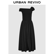 UR2025秋季新款女裝法式斜肩領(lǐng)收腰小黑裙連衣裙UWG750223 黑色 XS