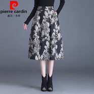 皮爾卡丹女士提花半裙a字燈籠裙中老年半身裙女春秋長(cháng)裙冬裙刺繡花苞半裙 黑金牡丹花（裙長(cháng)72cm） 2XL 腰圍2尺3