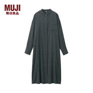 無(wú)印良品 MUJI 女式 印度棉雙層紗織 立領(lǐng)連衣裙 炭灰色 XS-S