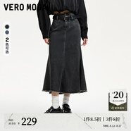 VEROMODA牛仔半身裙2024秋冬高腰毛邊水洗開叉魚尾長裙324137019 324137034J09深牛仔灰色-追單 L