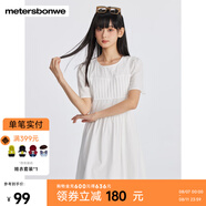 美特斯邦威連衣裙女新款夏季新款簡約甜美高腰顯瘦透氣連衣裙裙子 雪白色 XL 170 92A