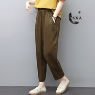 SXA香港潮牌棉麻小個(gè)子女褲2025夏季新款亞麻休閑時(shí)尚高端苧麻九分褲 咖啡色 M
