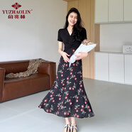 俞兆林赫本風(fēng)黑色假兩件碎花連衣裙女夏季2025新款梨形身材高級(jí)感長(zhǎng)裙 連衣裙 S 40/45kg/