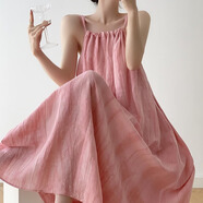 茯見(jiàn)多巴胺粉色吊帶連衣裙女2025夏季顯瘦氣質(zhì)無(wú)袖五一旅游沙灘度假裙 粉色吊帶裙S【建議90斤以下】