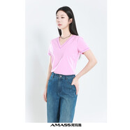 阿瑪施（AMASS）女裝新款上衣夏裝休閑百搭透氣基本款T恤衫時(shí)尚簡(jiǎn)約5301025-1 V領(lǐng)-淺粉 S (2碼)