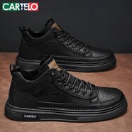 卡帝樂鱷魚（CARTELO）男鞋春夏季2025軟底潮流鞋子男英倫風(fēng)皮鞋男士休閑板鞋 黑色 42碼