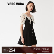VEROMODA連衣裙秋冬時尚氣質(zhì)甜美優(yōu)雅方領(lǐng)收腰蝴蝶結(jié)323242026 J1G黑牛仔色 XS