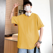森馬夏季純色短袖T恤男士潮牌半袖寬松體恤港風(fēng)百搭ins潮男生衣服 黃色 M