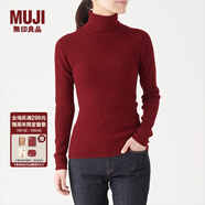 無印良品 MUJI 女式  羅紋高領(lǐng)毛衣 W9AA870 長袖針織衫 紅色 S
