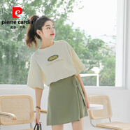 皮爾卡丹（pierre cardin）閨蜜套裝裙牛油果綠連衣裙兩件套女夏裝學生姐妹裝抹茶綠裙子森系 米杏色上衣+綠色裙子 M