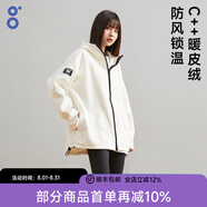 BODACHEL加絨衛(wèi)衣女新款秋冬連帽寬松休閑抓絨衣運(yùn)動(dòng)長(zhǎng)袖外套男搖粒絨 【C++】濡白 暖皮科技 L