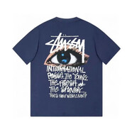 斯圖西（stussy）潮流美式斯圖眼睛爆款印花夏季男女寬松圖西圓領(lǐng)男女情侶T恤上衣 藏藍(lán)色 S