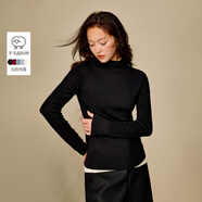 茵曼休閑半高領(lǐng)綿羊毛針織衫2025冬女裝新款保暖打底毛衣 黑色 M