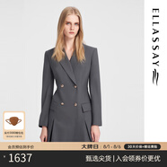 歌力思（ELLASSAY）【博主同款】春夏新款格雷系灰羊毛修身通勤西裝連衣裙百褶裙女 深礪灰-長(cháng)袖版 S