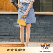茵曼復(fù)古夏裝女包臀顯瘦半身裙中高腰排扣短牛仔裙子 淺牛仔- L 