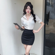 足浴技師工作服2025新款氣質(zhì)女神范顯瘦職業(yè)套裝包臀裙兩件套制服 長(cháng)袖襯衫+包裙 S