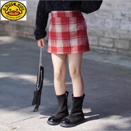G.DUCKKIDS兒童春冬洋氣高腰半身裙2024女童紅色毛呢格子包臀裙韓版女孩短裙 紅色常規(guī)款(安全褲 松緊腰) 110 cm