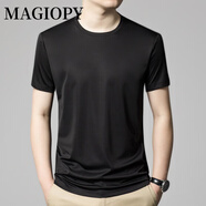 MAGIOPY國際奢侈高端品牌夏季純白短袖T恤男圓領(lǐng)純色半袖內打底衫體恤潮 黑色 均碼 170/M[適合120-135斤]