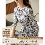 尚都比拉新中式國(guó)風(fēng)連衣裙夏裝青花瓷印花氣質(zhì)收腰顯瘦裙子 白底藍(lán)花 XL