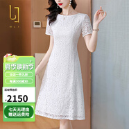 OLJ高檔品牌連衣裙女2025年夏季新款高級感時尚收腰淑女氣質(zhì)蕾絲裙子 白色 L 90-115斤