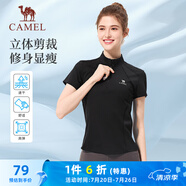 駱駝（CAMEL）速干透氣立領(lǐng)T恤女修身顯瘦運(yùn)動(dòng)短袖衫 Y25BA4L0021 幻影黑 L