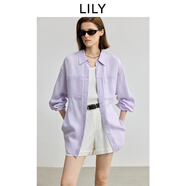 LILY商場同款2025秋新款萊賽爾亞麻小翻領(lǐng)寬松休閑長袖外套女 803淺紫 S