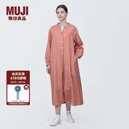 無(wú)印良品（MUJI）女式 木棉混雙層紗織長(cháng)袖連衣裙長(cháng)裙裙子襯衫裙 BC2IOC4S 煙熏橙色 XS 150/76A