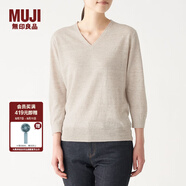 無印良品 MUJI 女式 法國亞麻 V領(lǐng)針織衫 BAC70A0S 米色 L