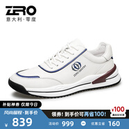 零度Zero運動鞋男新款頭層牛皮休閑男鞋時尚舒適低幫緩震回彈慢跑鞋男 白藍 40 拍比運動鞋小一碼