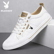 花花公子（PLAYBOY）花花公子男鞋2025新款真皮透氣滑板鞋男款小白鞋白色百搭休閑 白棕黑色兔子標 37