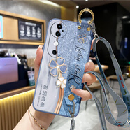 格蘭納適用VIVOS19手機殼S19Pro孔位全包S18腕帶支架小清新鉆石財源藍斜挎繩防摔保護套創(chuàng)意簡約潮流網(wǎng)紅 灰色-鉆石財運灰ZB【加背帶】 VIVO S19