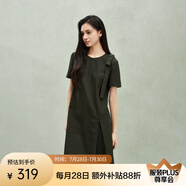歐時力OCHIRLY 可拆卸蝴蝶結(jié)小黑裙連衣裙女拼接壓褶2025春夏新款 軍綠 S