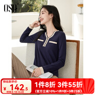 歐莎（OSA）白色長袖V領(lǐng)輕薄針織衫女裝2025秋新款小香風(fēng)上衣內(nèi)搭女可外穿 寶藍(lán)色E S
