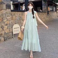 花九卿拍照出片的衣服連衣裙綠色掛脖吊帶連衣裙女春夏感穿搭三亞海 綠色[版] S