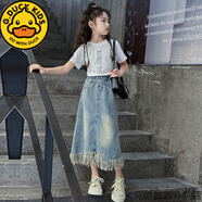 G.DUCKKIDS女童連衣裙夏裝2025新款韓系穿搭大童女裝裙子兒童牛仔半身裙套裝 圖片色【牛仔裙+上衣】 120 cm