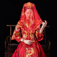 尚戈（SHANGGE）新娘秀禾服頭飾中式結(jié)婚鳳冠新中式古典裝飾皇冠敬酒秀禾服頭飾 新娘秀禾紅蓋頭/凰飛鳳舞73*83cm