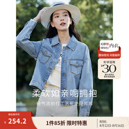 茵曼（INMAN）章若楠同款復古休閑女裝短款牛仔外套2025年秋季新款長(cháng)袖上衣 牛仔藍-18518171【好評返現】 XL