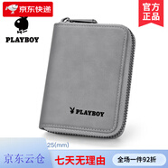 PLAYBOY OUTDOOR卡包男小巧薄款風(fēng)琴大容量多卡位證件零錢包一體卡夾 灰色【豎款】