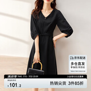 尚都比拉V領(lǐng)系帶法式連衣裙夏季2024氣質(zhì)女神范中長款顯瘦裙子 黑色 S 