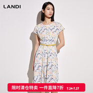 藍(lán)地（LANDI）不對(duì)稱下擺圓領(lǐng)印花系帶連衣裙女夏季新款短袖裙子無腰帶 花色 L