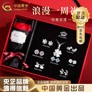 中國黃金（CHINA GOLD）足銀一周耳釘耳飾項鏈925銀星期耳環(huán)設(shè)計感七夕送女朋友生日禮物 【節(jié)日推薦】一周星期耳釘+四葉草項鏈