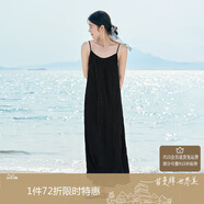茵曼女裝吊帶碎花印花連衣裙春夏季海邊度假風(fēng)長(cháng)裙子 黑色 M