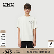 C'N'C【奢侈品衣服】CNC秋款字母印花圓領(lǐng)男士短袖T恤五分袖上衣 白色 46 /XS/(165/84A)